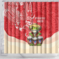 Puerto Rico Shower Curtain Coqui Frog With Polynesian Pattern - Wonder Print Shop