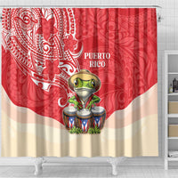 Puerto Rico Shower Curtain Coqui Frog With Polynesian Pattern - Wonder Print Shop
