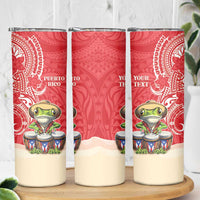 Personalized Puerto Rico Skinny Tumbler Coqui Frog With Polynesian Pattern - Wonder Print Shop