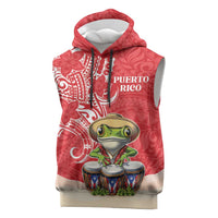 Personalized Puerto Rico Sleeveless Hoodie Coqui Frog With Polynesian Pattern - Wonder Print Shop