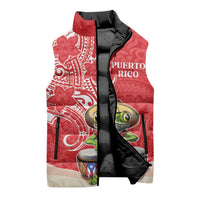 Personalized Puerto Rico Sleeveless Puffer Jacket Coqui Frog With Polynesian Pattern - Wonder Print Shop