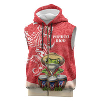 Personalized Puerto Rico Sleeveless Zip Hoodie Coqui Frog With Polynesian Pattern - Wonder Print Shop