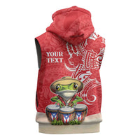 Personalized Puerto Rico Sleeveless Zip Hoodie Coqui Frog With Polynesian Pattern - Wonder Print Shop