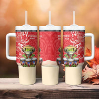 Personalized Puerto Rico Tumbler With Handle Coqui Frog With Polynesian Pattern - Wonder Print Shop