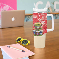 Personalized Puerto Rico Tumbler With Handle Coqui Frog With Polynesian Pattern - Wonder Print Shop