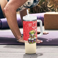 Personalized Puerto Rico Tumbler With Handle Coqui Frog With Polynesian Pattern - Wonder Print Shop