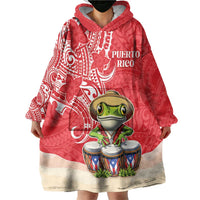 Personalized Puerto Rico Wearable Blanket Hoodie Coqui Frog With Polynesian Pattern - Wonder Print Shop