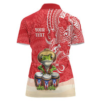 Personalized Puerto Rico Women Polo Shirt Coqui Frog With Polynesian Pattern - Wonder Print Shop