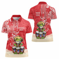 Personalized Puerto Rico Women Polo Shirt Coqui Frog With Polynesian Pattern - Wonder Print Shop