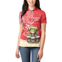Personalized Puerto Rico Women Polo Shirt Coqui Frog With Polynesian Pattern - Wonder Print Shop