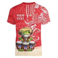 Personalized Puerto Rico Women V-Neck T-Shirt Coqui Frog With Polynesian Pattern - Wonder Print Shop