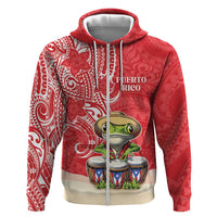 Personalized Puerto Rico Zip Hoodie Coqui Frog With Polynesian Pattern - Wonder Print Shop