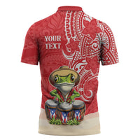 Personalized Puerto Rico Zipper Polo Shirt Coqui Frog With Polynesian Pattern - Wonder Print Shop