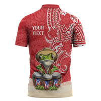 Personalized Puerto Rico Zipper Polo Shirt Coqui Frog With Polynesian Pattern - Wonder Print Shop