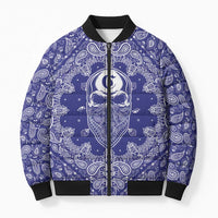 Blue Paisley Bomber Puffer Jacket Skull Gangster - Wonder Print Shop