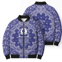Blue Paisley Bomber Puffer Jacket Skull Gangster - Wonder Print Shop