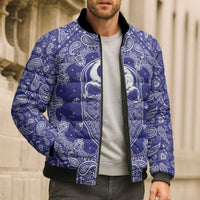 Blue Paisley Bomber Puffer Jacket Skull Gangster - Wonder Print Shop