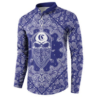 Blue Paisley Button Sweatshirt Skull Gangster - Wonder Print Shop