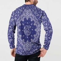 Blue Paisley Button Sweatshirt Skull Gangster - Wonder Print Shop