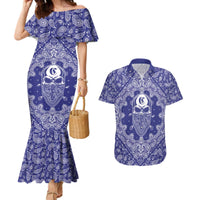 Blue Paisley Couples Matching Mermaid Dress and Hawaiian Shirt Skull Gangster - Wonder Print Shop