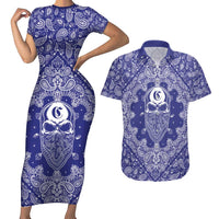 Blue Paisley Couples Matching Short Sleeve Bodycon Dress and Hawaiian Shirt Skull Gangster - Wonder Print Shop