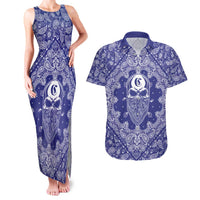 Blue Paisley Couples Matching Tank Maxi Dress and Hawaiian Shirt Skull Gangster - Wonder Print Shop