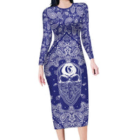 Blue Paisley Family Matching Long Sleeve Bodycon Dress and Hawaiian Shirt Skull Gangster - Wonder Print Shop