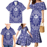 Blue Paisley Family Matching Mermaid Dress and Hawaiian Shirt Skull Gangster - Wonder Print Shop