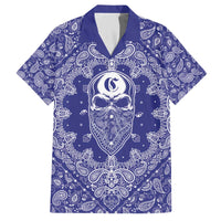 Blue Paisley Family Matching Off The Shoulder Long Sleeve Dress and Hawaiian Shirt Skull Gangster - Wonder Print Shop