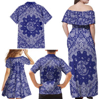 Blue Paisley Family Matching Off Shoulder Maxi Dress and Hawaiian Shirt Skull Gangster - Wonder Print Shop