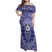 Blue Paisley Family Matching Off Shoulder Maxi Dress and Hawaiian Shirt Skull Gangster - Wonder Print Shop