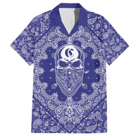 Blue Paisley Family Matching Short Sleeve Bodycon Dress and Hawaiian Shirt Skull Gangster - Wonder Print Shop