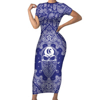 Blue Paisley Family Matching Short Sleeve Bodycon Dress and Hawaiian Shirt Skull Gangster - Wonder Print Shop