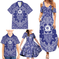 Blue Paisley Family Matching Summer Maxi Dress and Hawaiian Shirt Skull Gangster - Wonder Print Shop
