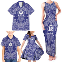 Blue Paisley Family Matching Tank Maxi Dress and Hawaiian Shirt Skull Gangster - Wonder Print Shop