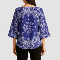 Blue Paisley Kimono Sleeve Blouse Skull Gangster - Wonder Print Shop