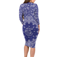 Blue Paisley Long Sleeve Bodycon Dress Skull Gangster - Wonder Print Shop