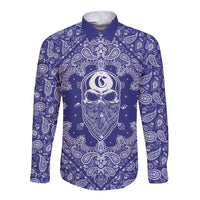 Blue Paisley Long Sleeve Button Shirt Skull Gangster - Wonder Print Shop