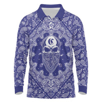 Blue Paisley Long Sleeve Polo Shirt Skull Gangster - Wonder Print Shop