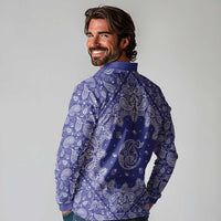 Blue Paisley Long Sleeve Polo Shirt Skull Gangster - Wonder Print Shop