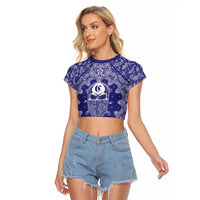 Blue Paisley Raglan Cropped T Shirt Skull Gangster - Wonder Print Shop