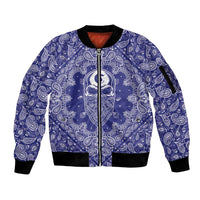 Blue Paisley Sleeve Zip Bomber Jacket Skull Gangster - Wonder Print Shop