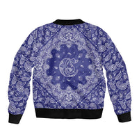 Blue Paisley Sleeve Zip Bomber Jacket Skull Gangster - Wonder Print Shop