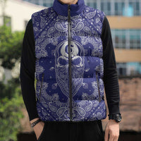 Blue Paisley Sleeveless Puffer Jacket Skull Gangster - Wonder Print Shop