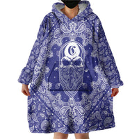 Blue Paisley Wearable Blanket Hoodie Skull Gangster - Wonder Print Shop
