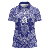 Blue Paisley Women Polo Shirt Skull Gangster - Wonder Print Shop