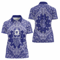 Blue Paisley Women Polo Shirt Skull Gangster - Wonder Print Shop