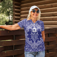 Blue Paisley Women Polo Shirt Skull Gangster - Wonder Print Shop