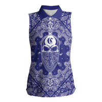 Blue Paisley Women Sleeveless Polo Shirt Skull Gangster - Wonder Print Shop