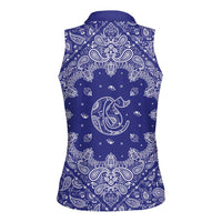 Blue Paisley Women Sleeveless Polo Shirt Skull Gangster - Wonder Print Shop